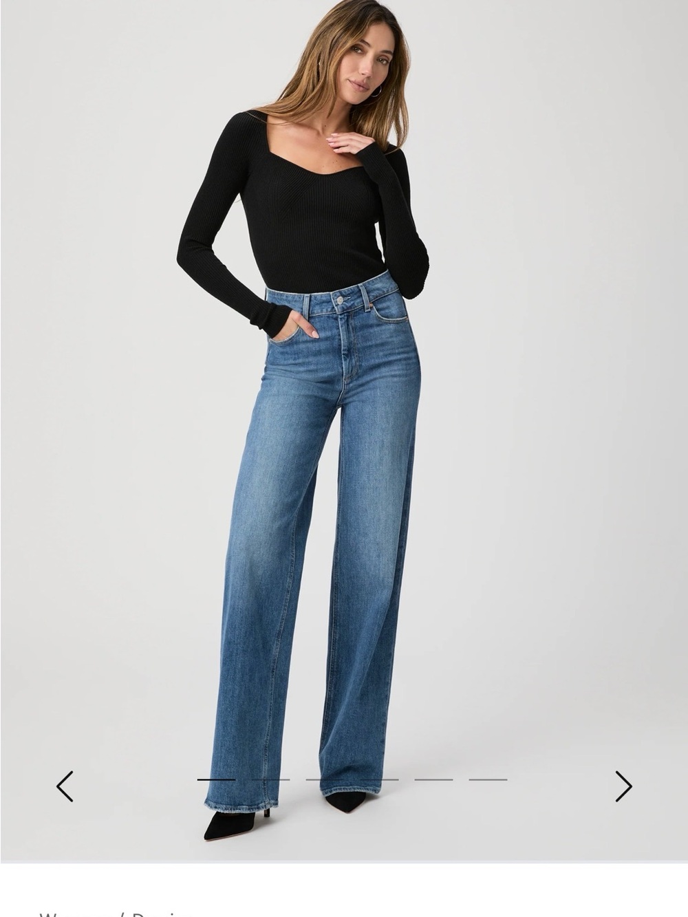 Paige High-Rise Wide-Leg Jeans in Stefania Distressed Blue Wash